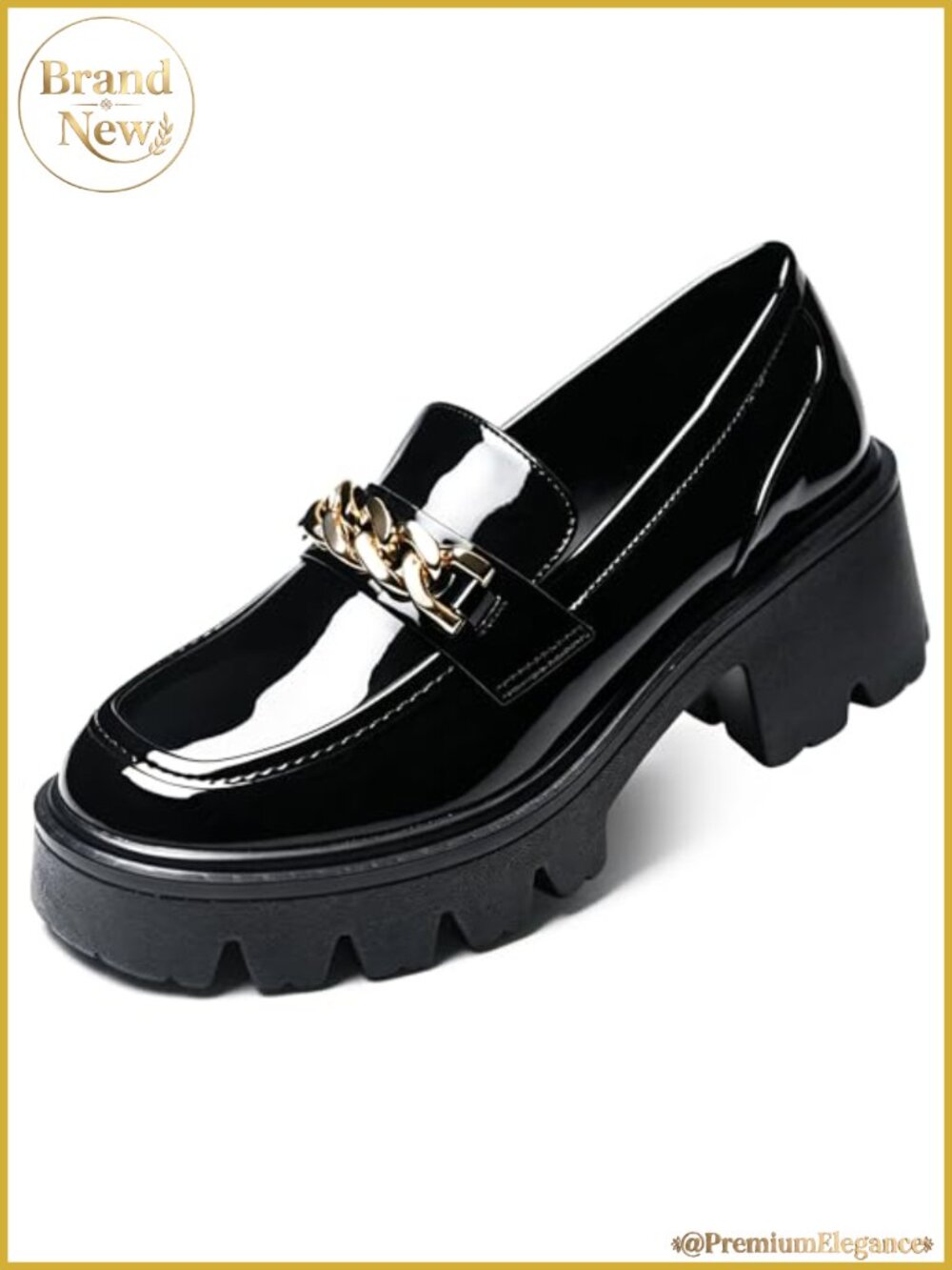 Black Platform Loafers for Women, Chunky Heel Work Shoes